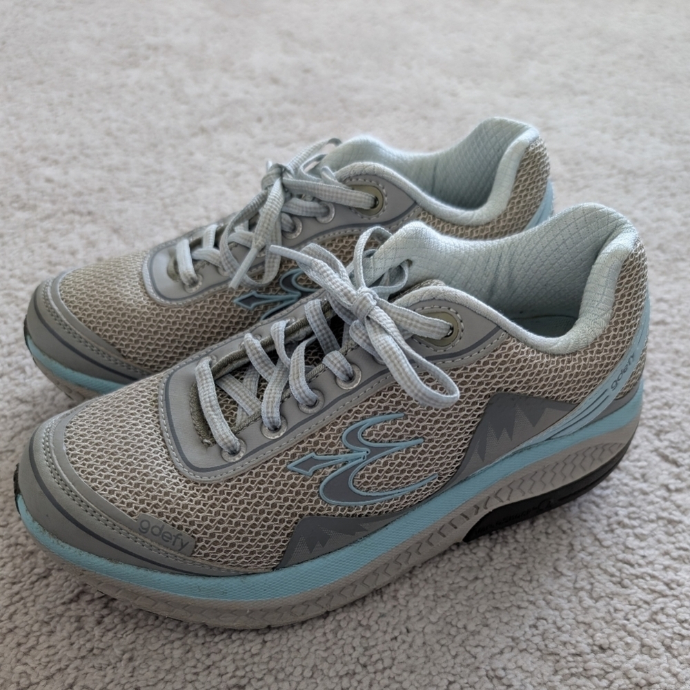 Gravity Defyer Womens Size 7 Gdefy Mighty Walk Shoes Versoshock Gray Blue Aqua